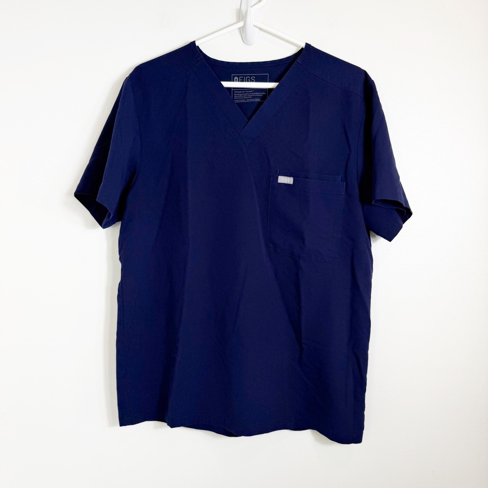 FIGS Leon Scrub Top Mens Medium Navy Blue V-Neck Single Pocket FM1500